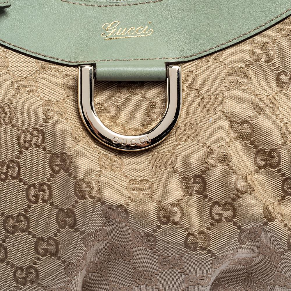 Gucci Beige/Green GG Canvas and Leather Large D-Ring Hobo 2