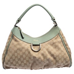 Gucci Beige/Green GG Canvas and Leather Large D-Ring Hobo