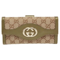 Gucci Beige/Green GG Canvas and Leather Sukey Continental Wallet