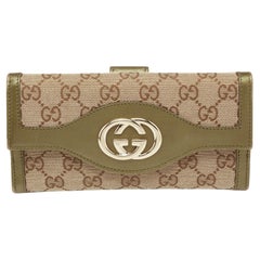 Gucci Beige/Grün GG Segeltuch und Leder Sukey Continental Brieftasche