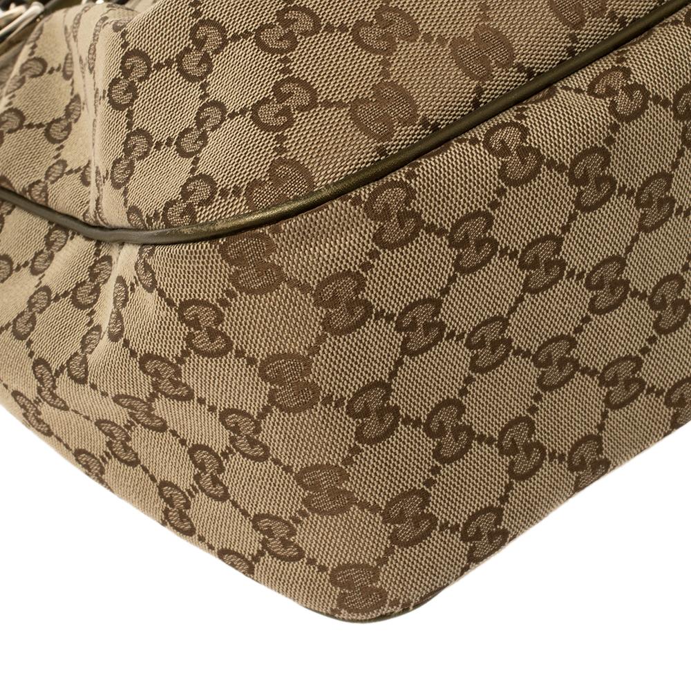Gucci Beige/Green GG Canvas and Leather Sukey Tote 5