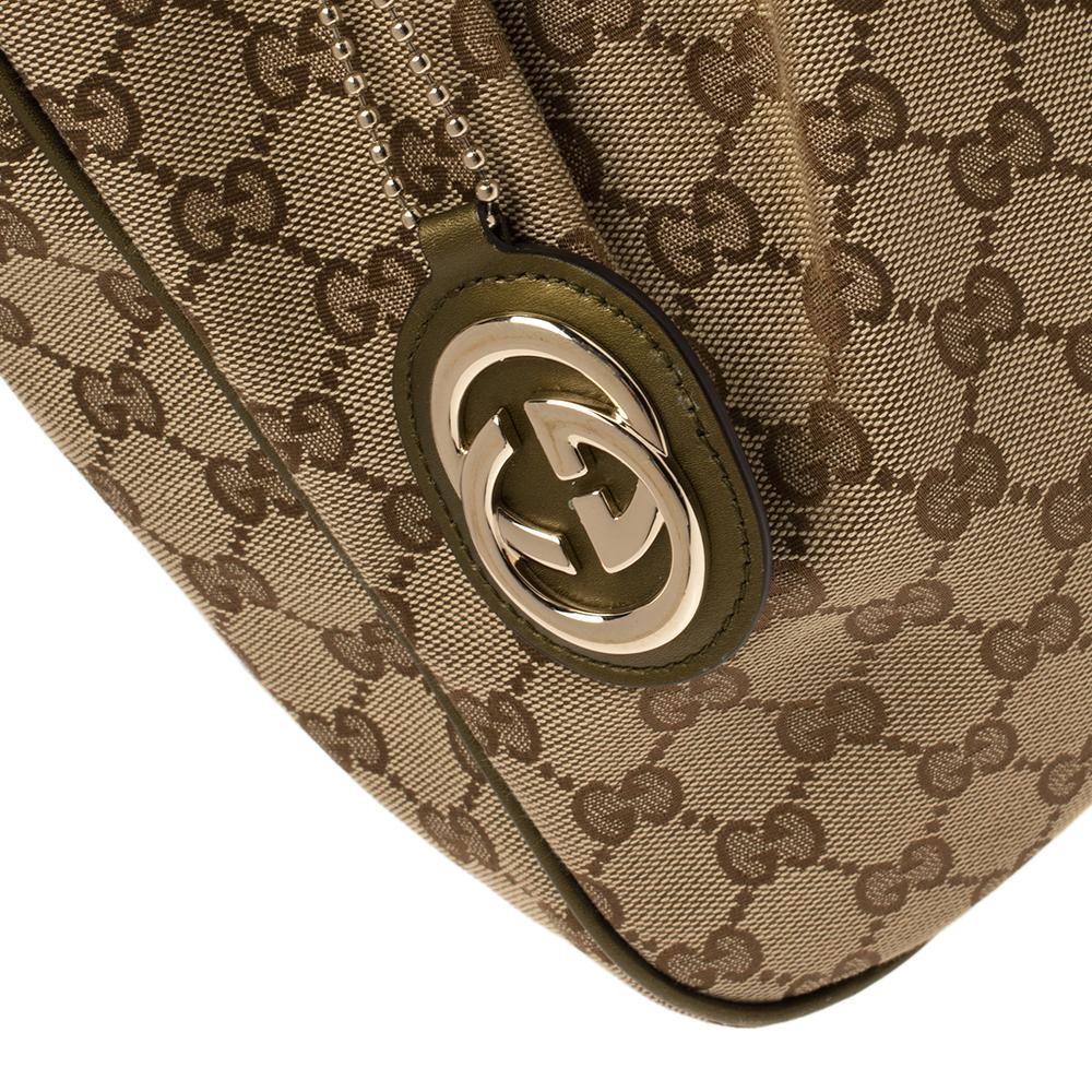 Gucci Beige/Green GG Canvas and Leather Sukey Tote 3