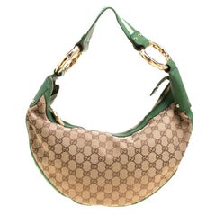 Gucci Beige/Green GG Canvas Medium Web Bamboo Ring Hobo