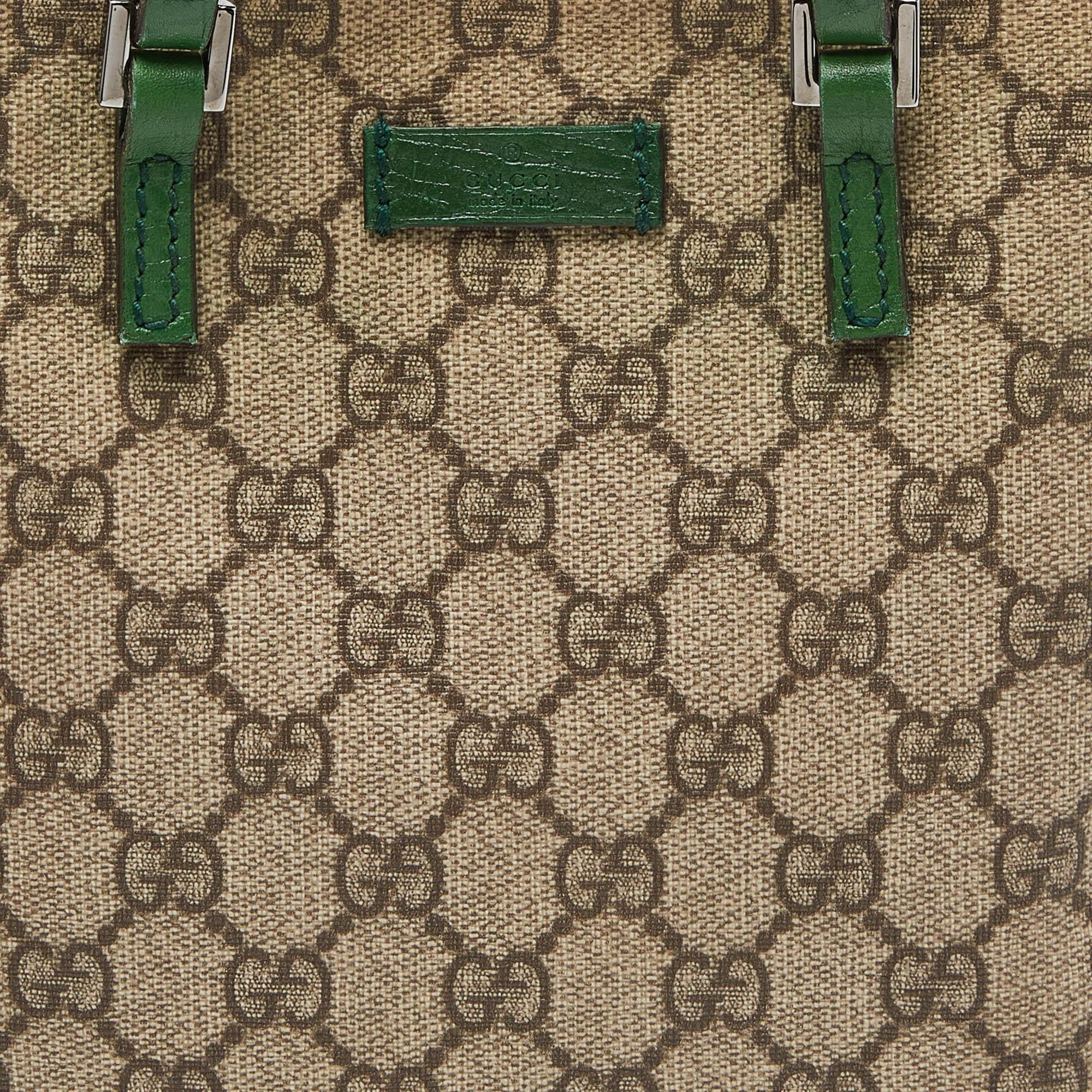 Women's Gucci Beige/Green GG Supreme Canvas and Leather Tote