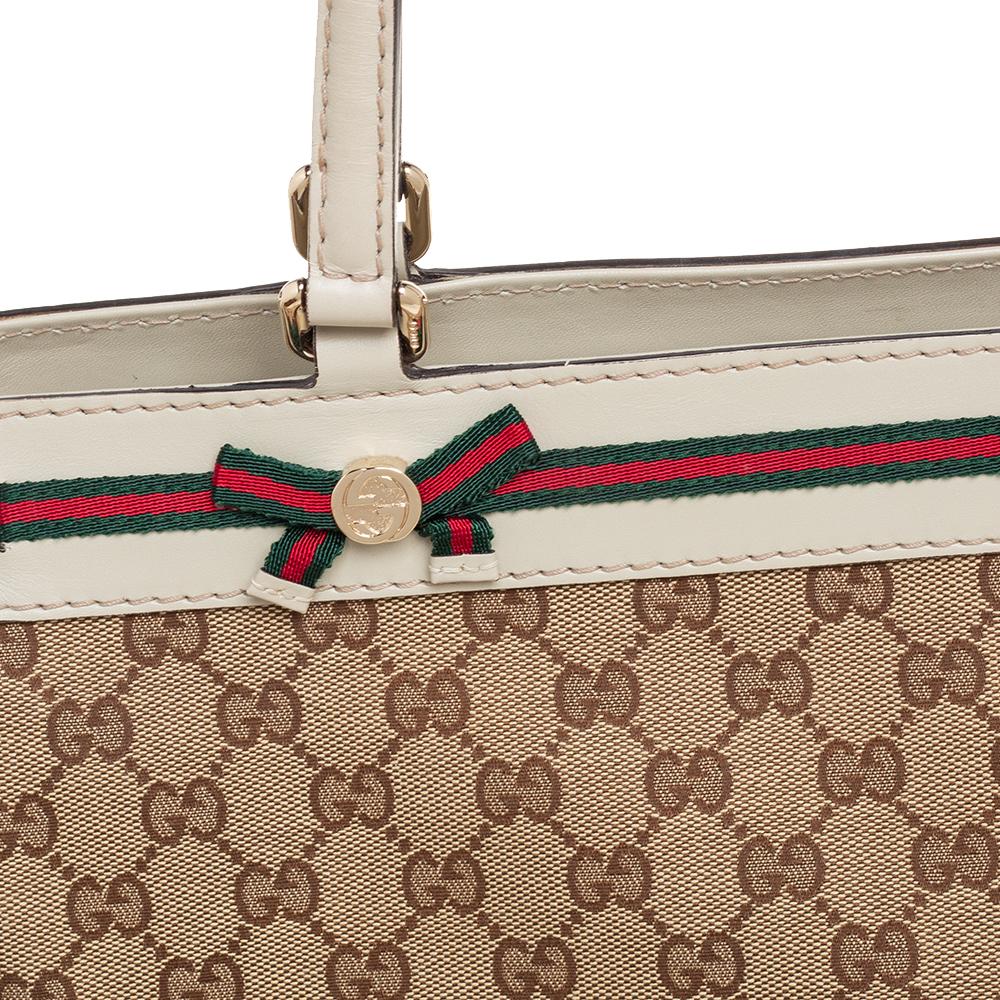 Gucci Beige/Grey GG Canvas and Leather Medium Mayfair Bow Tote 1