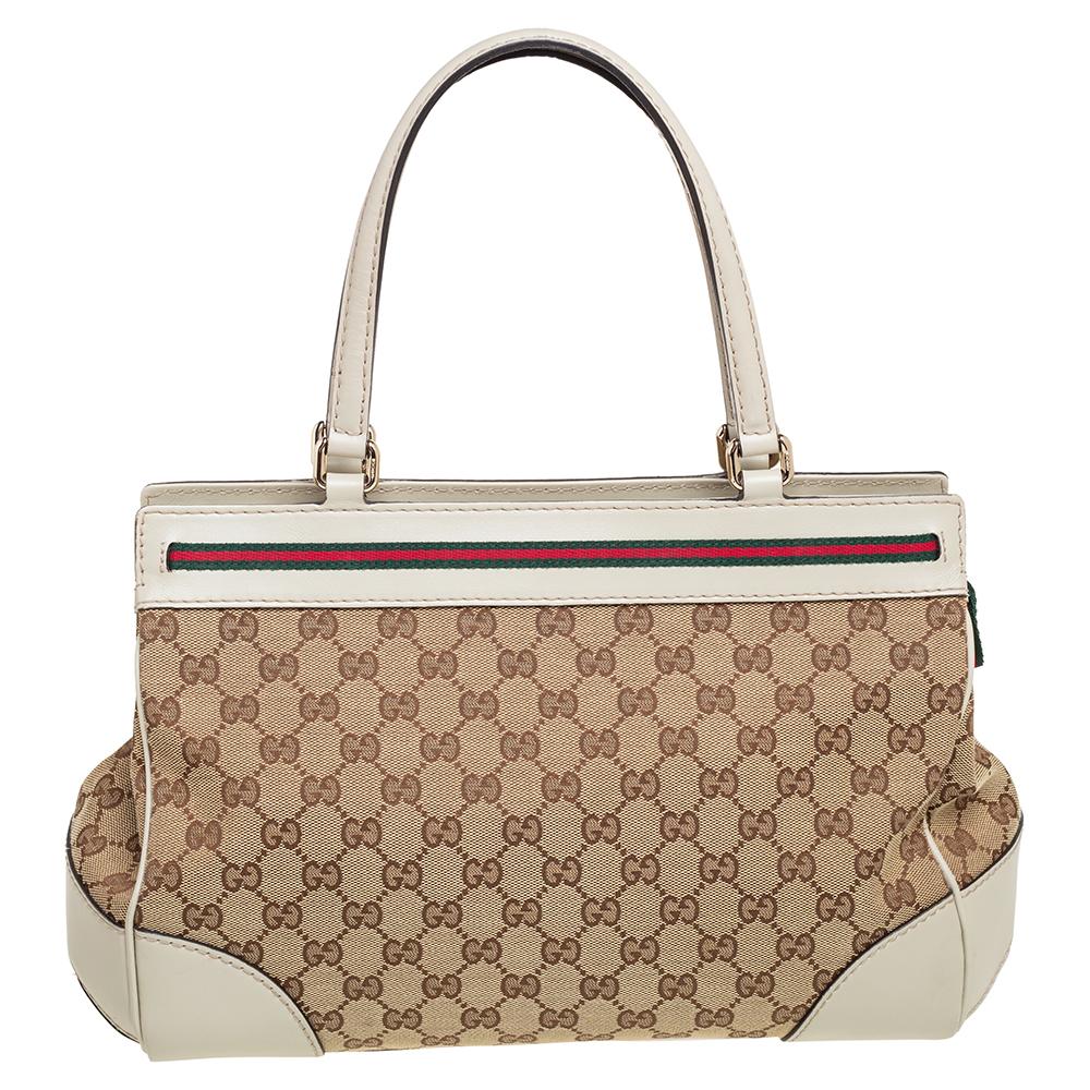 Gucci Beige/Grey GG Canvas and Leather Medium Mayfair Bow Tote 3