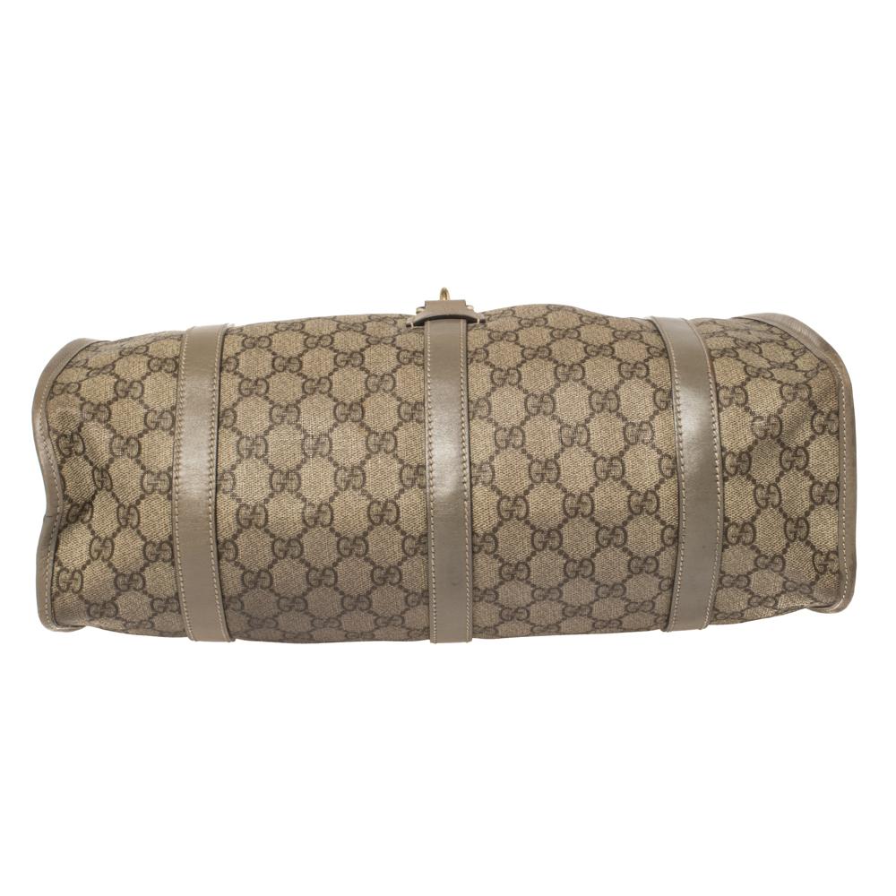 Gucci Beige/Grau GG Supreme beschichtetes Segeltuch und Leder Bardot Joy Hobo Damen