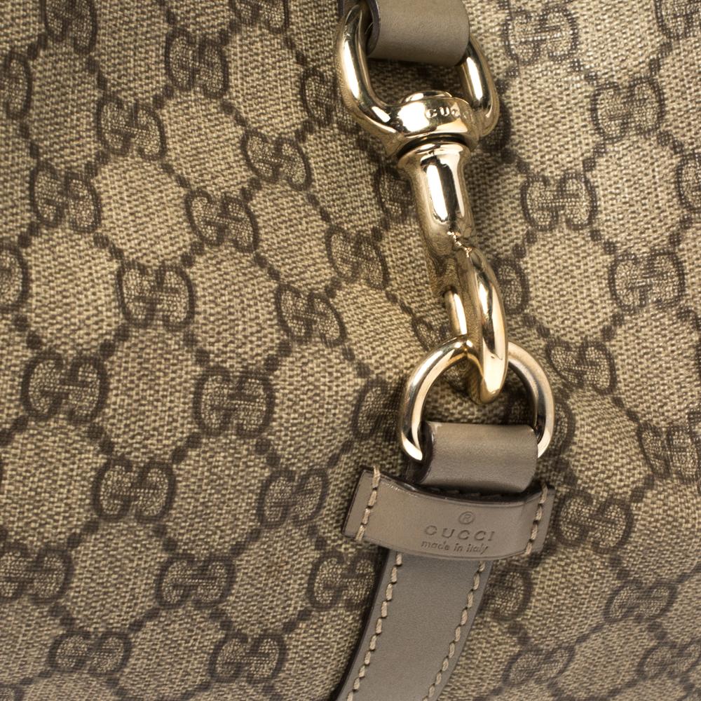 Gucci Beige/Grau GG Supreme beschichtetes Segeltuch und Leder Bardot Joy Hobo 1