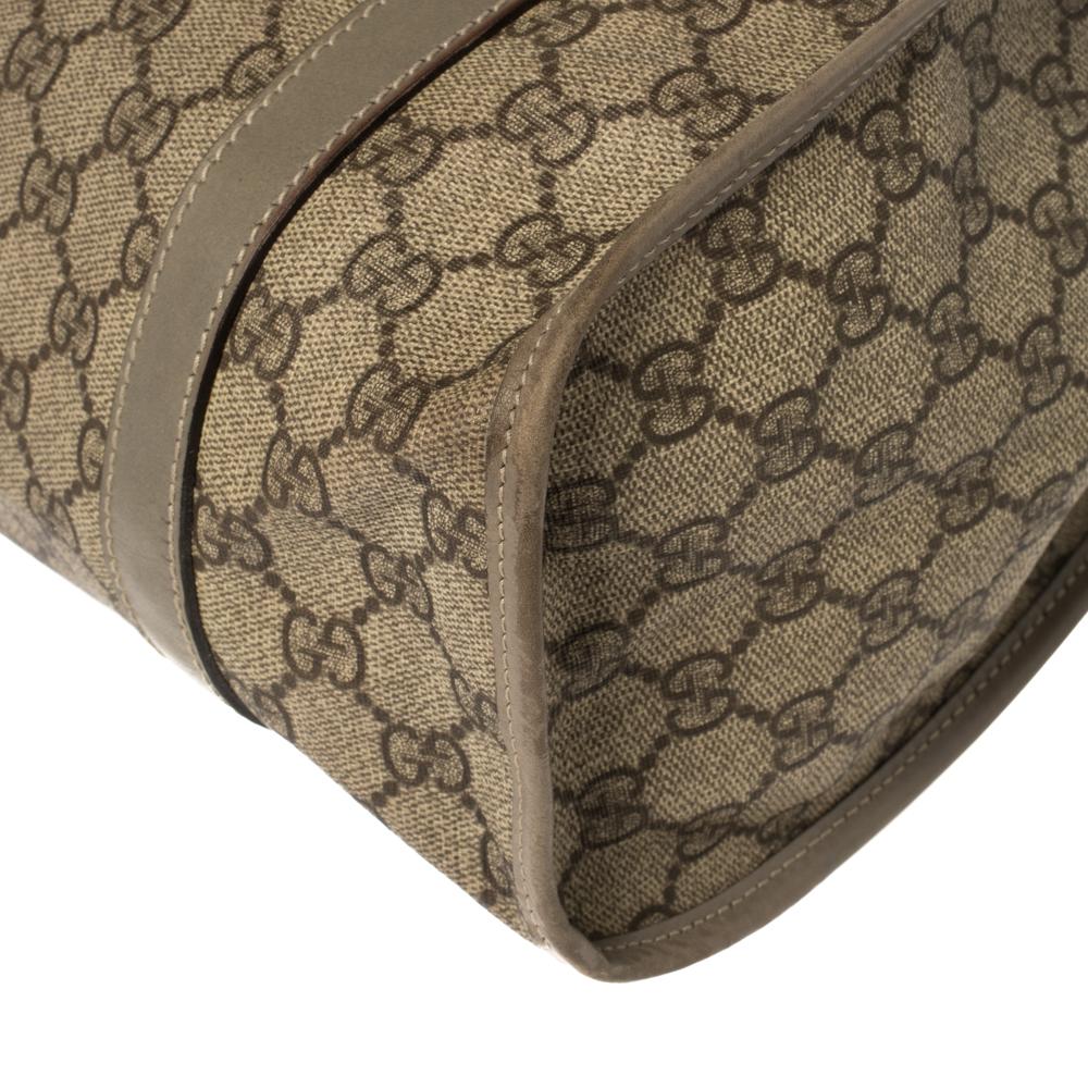 Gucci Beige/Grau GG Supreme beschichtetes Segeltuch und Leder Bardot Joy Hobo 2