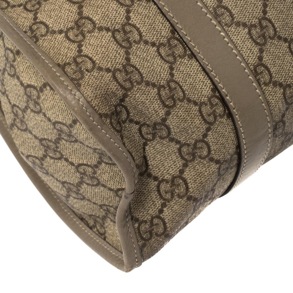 Gucci Beige/Grau GG Supreme beschichtetes Segeltuch und Leder Bardot Joy Hobo 3