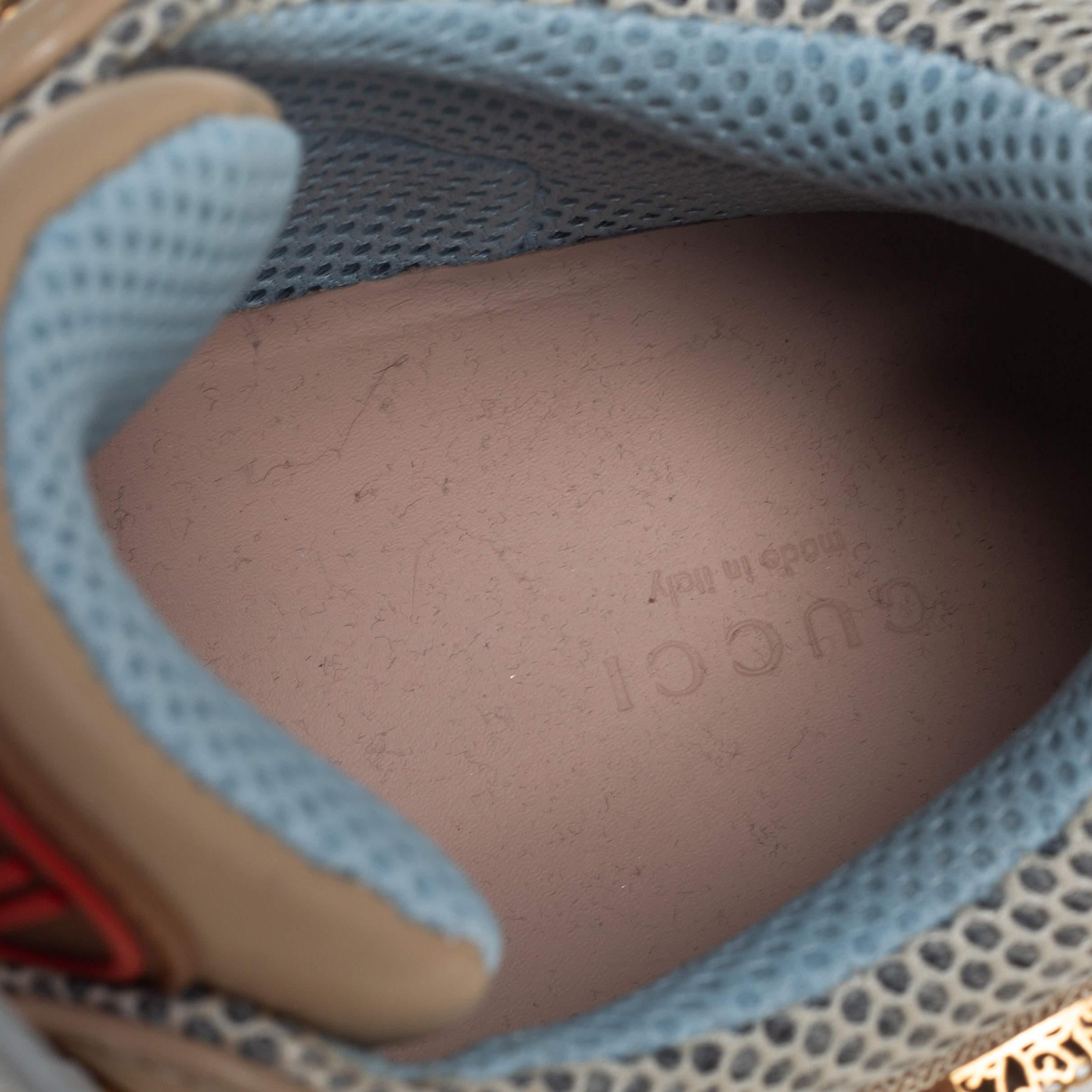 Baskets Flashtrek Gucci en cuir et maille beige/gris avec cristaux amovibles, taille 39 1