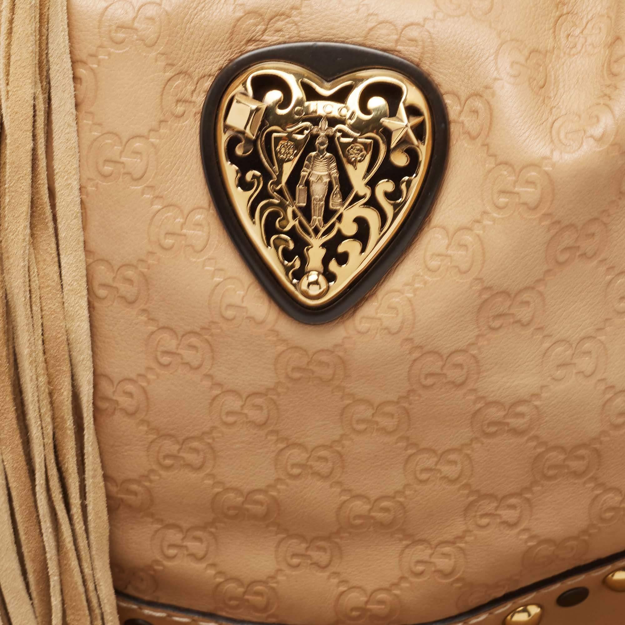 Gucci Beige Guccissima Leather Babouska Heart Hobo In Good Condition In Dubai, Al Qouz 2