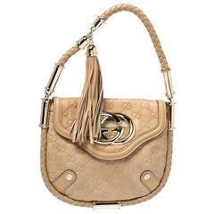 Gucci Beige Guccissima Leder Britt Tassel Umhängetasche