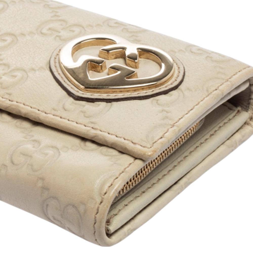Gucci Beige Guccissima Leather Lovely Heart Continental Wallet 1