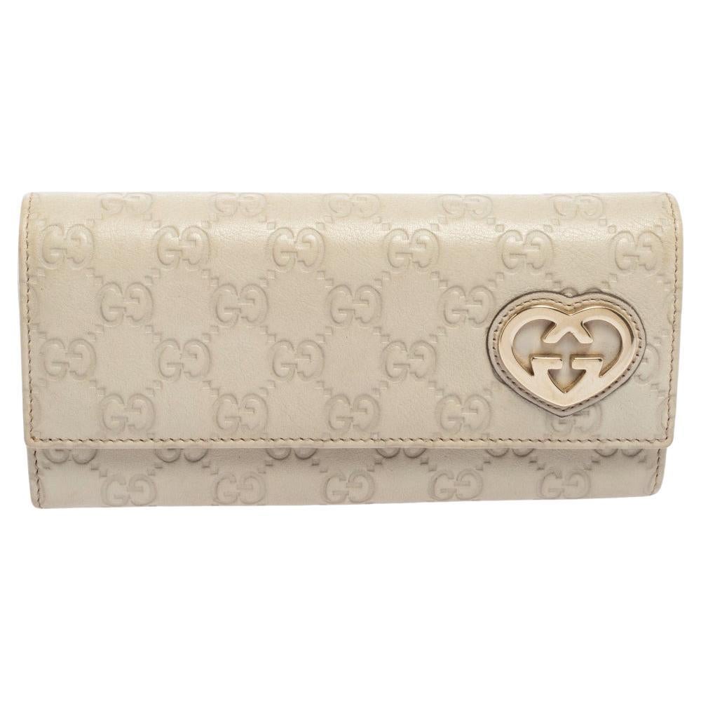Gucci Beige Guccissima Leather Lovely Heart Continental Wallet