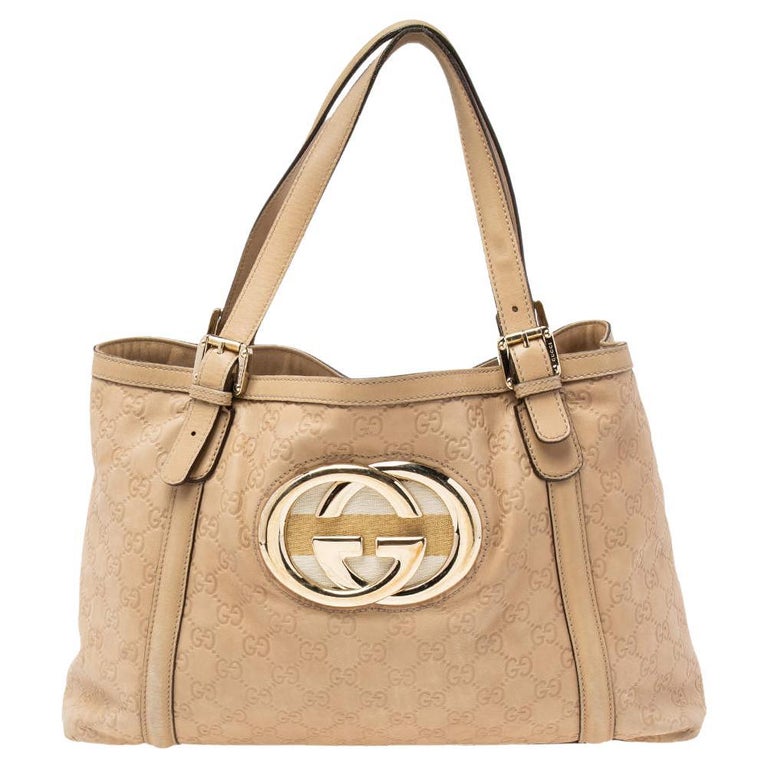 Gucci Bag Gg Monogram Canvas Large Britt Tote Off-white Leather