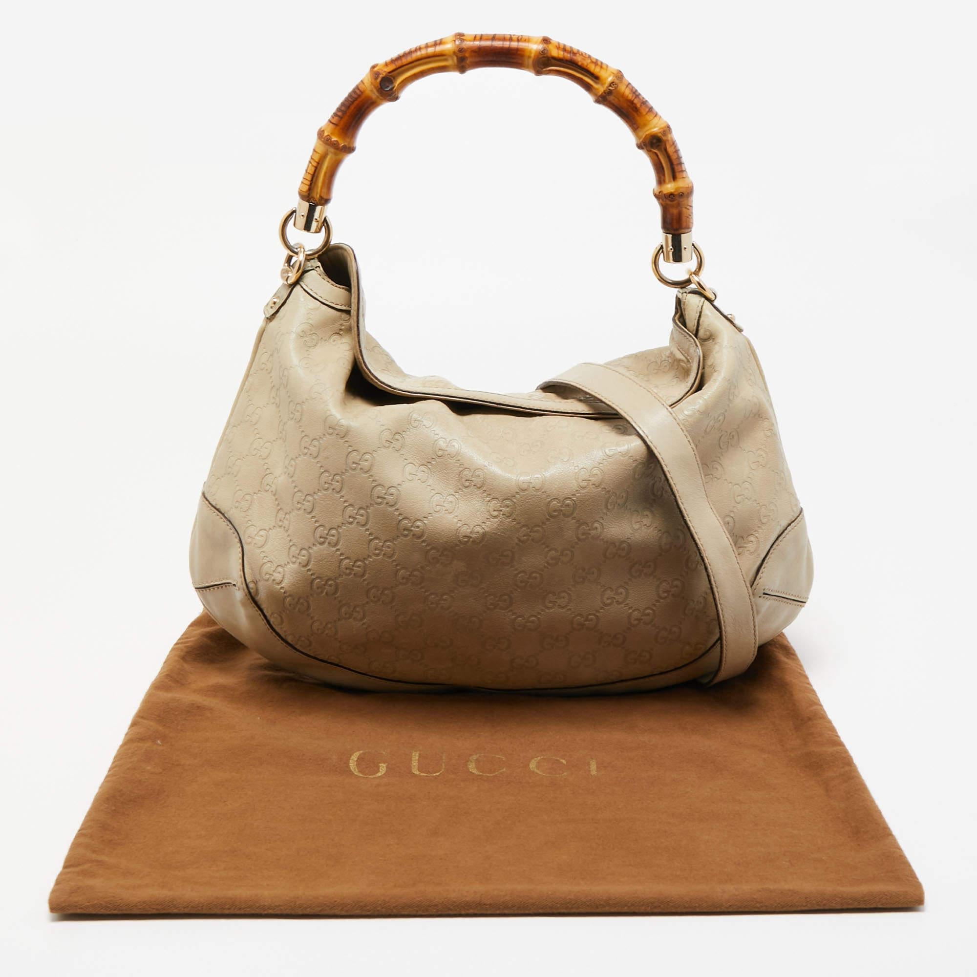 Gucci Beige Guccissima Leather Peggy Bamboo Hobo 14