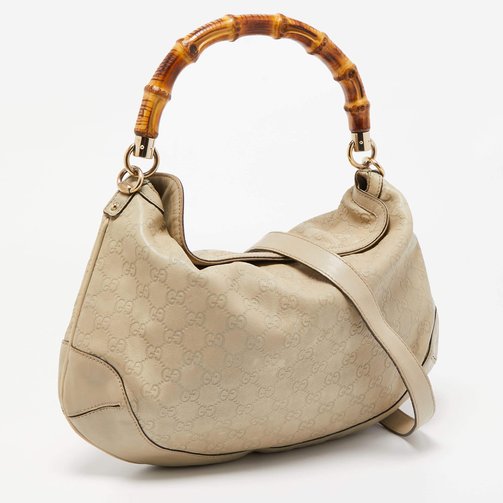Women's Gucci Beige Guccissima Leather Peggy Bamboo Hobo