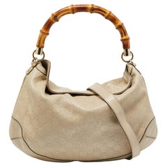 Gucci Beige Guccissima Leather Peggy Bamboo Hobo