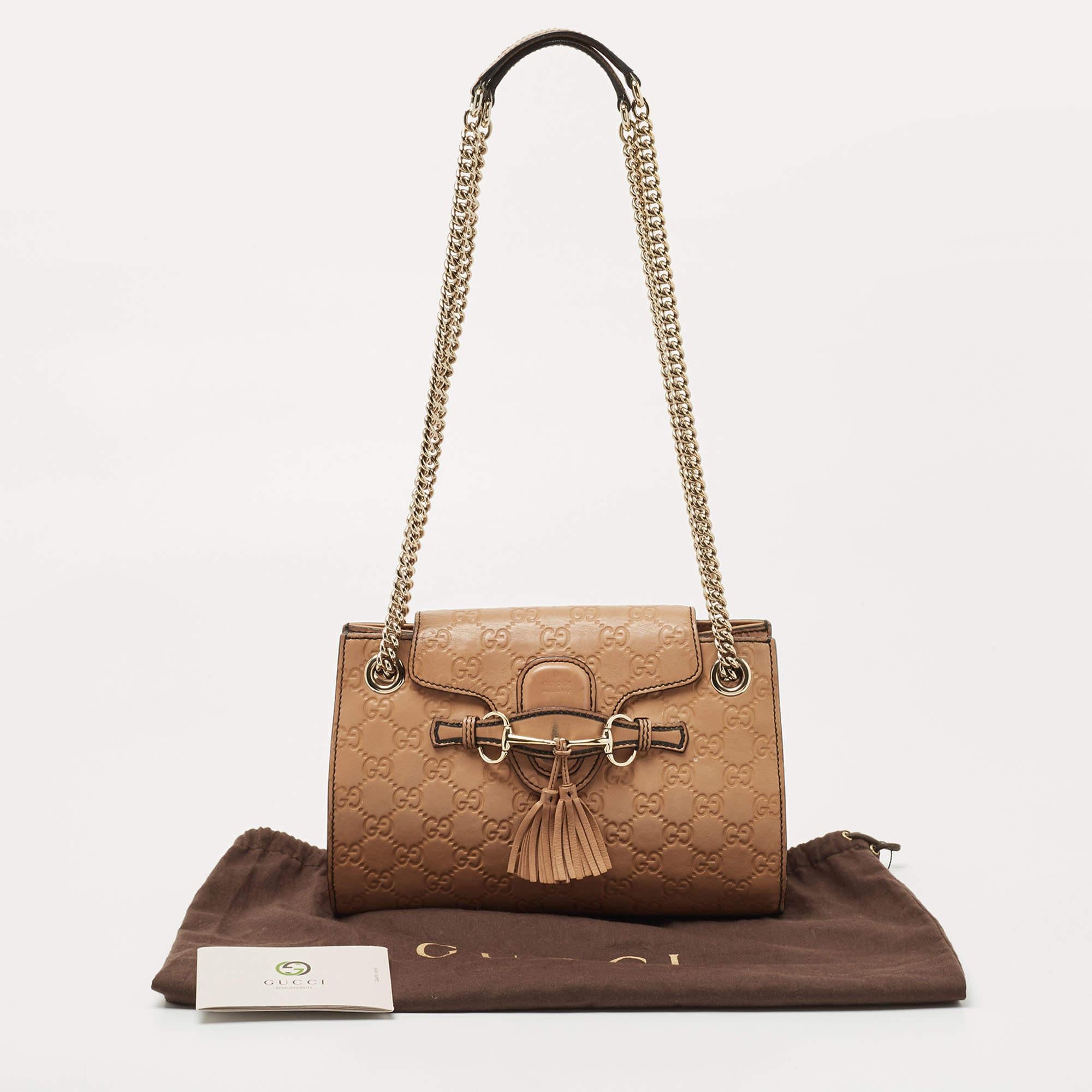 Gucci Beige Guccissima Leather Small Emily Chain Shoulder Bag 11
