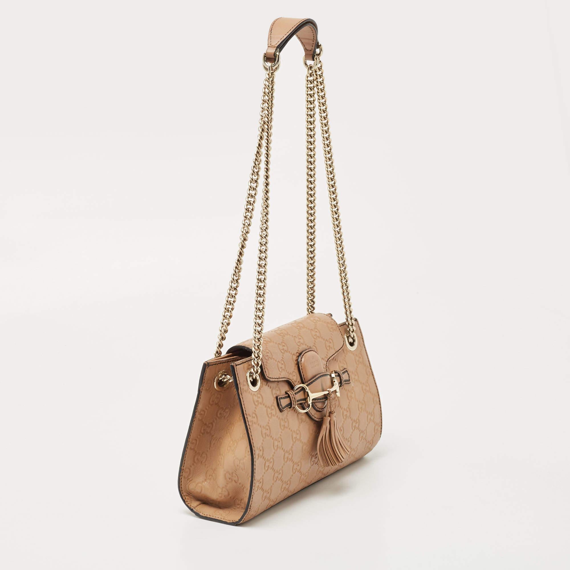 Men's Gucci Beige Guccissima Leather Small Emily Chain Shoulder Bag