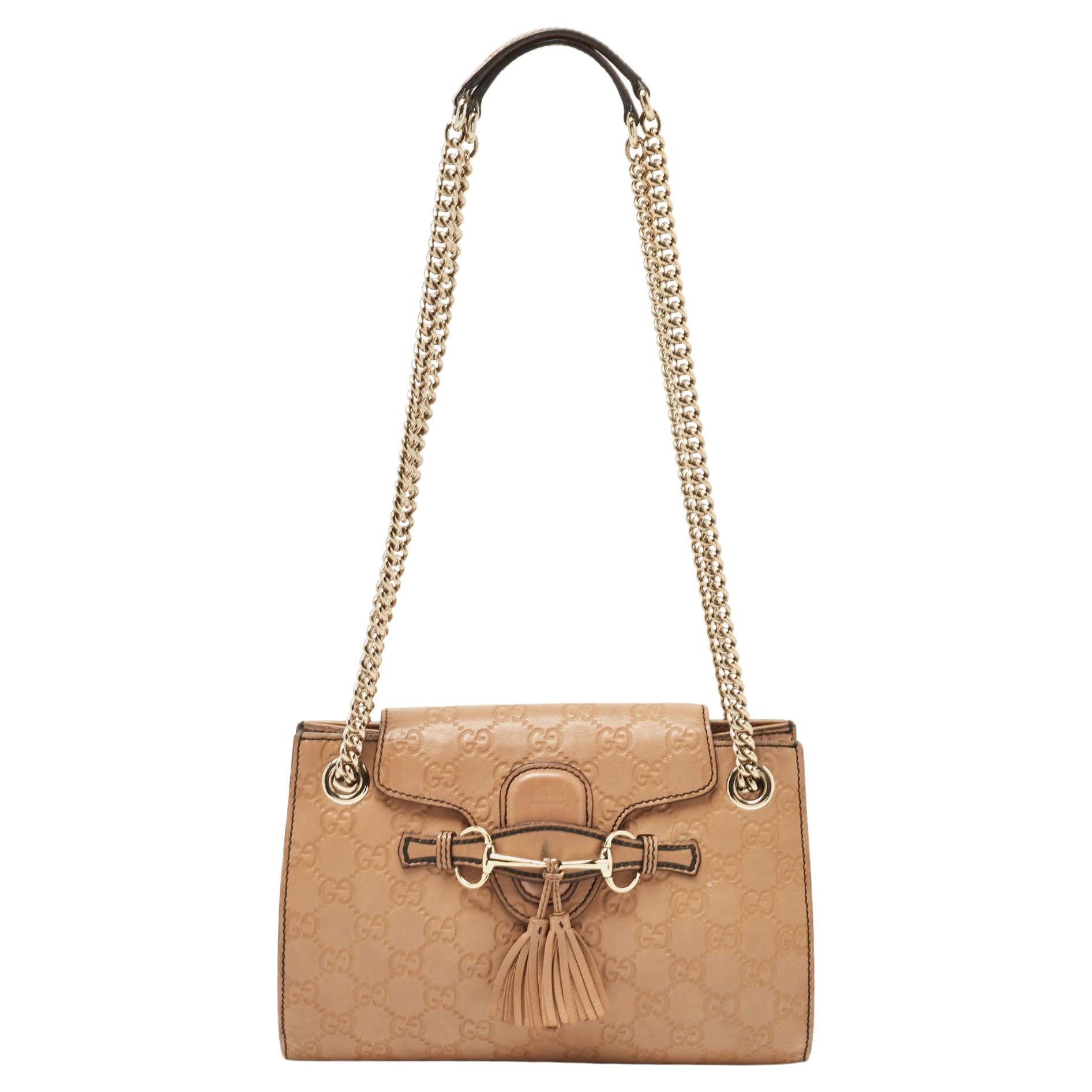 Gucci Beige Guccissima Leather Small Emily Chain Shoulder Bag