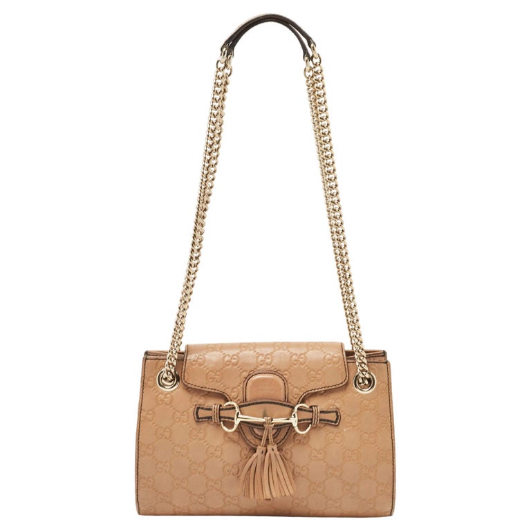 Gucci Beige Guccissima Leather Small Emily Chain Shoulder Bag For Sale