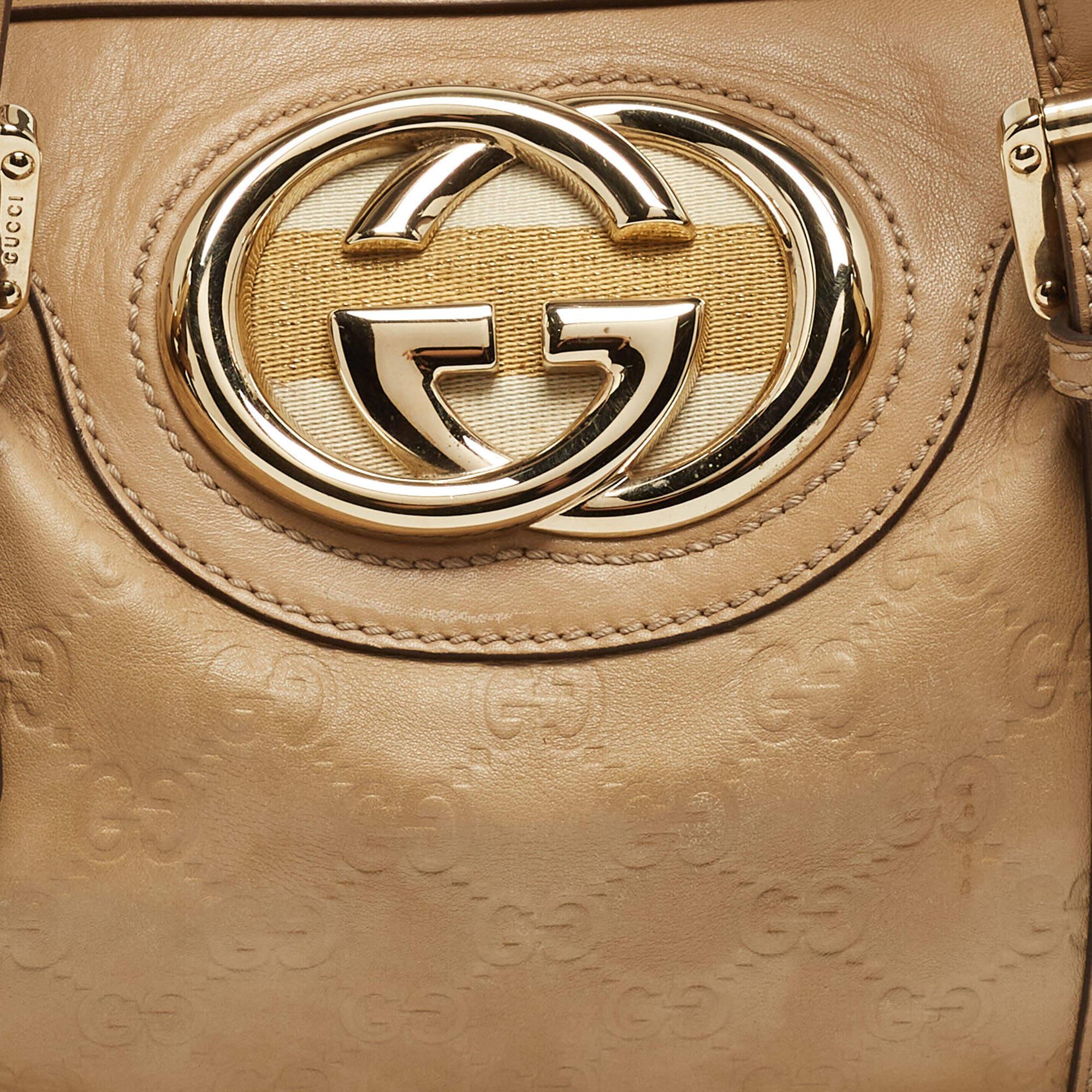 Gucci Beige Guccissima Leather Web Britt Boston Bag For Sale 7