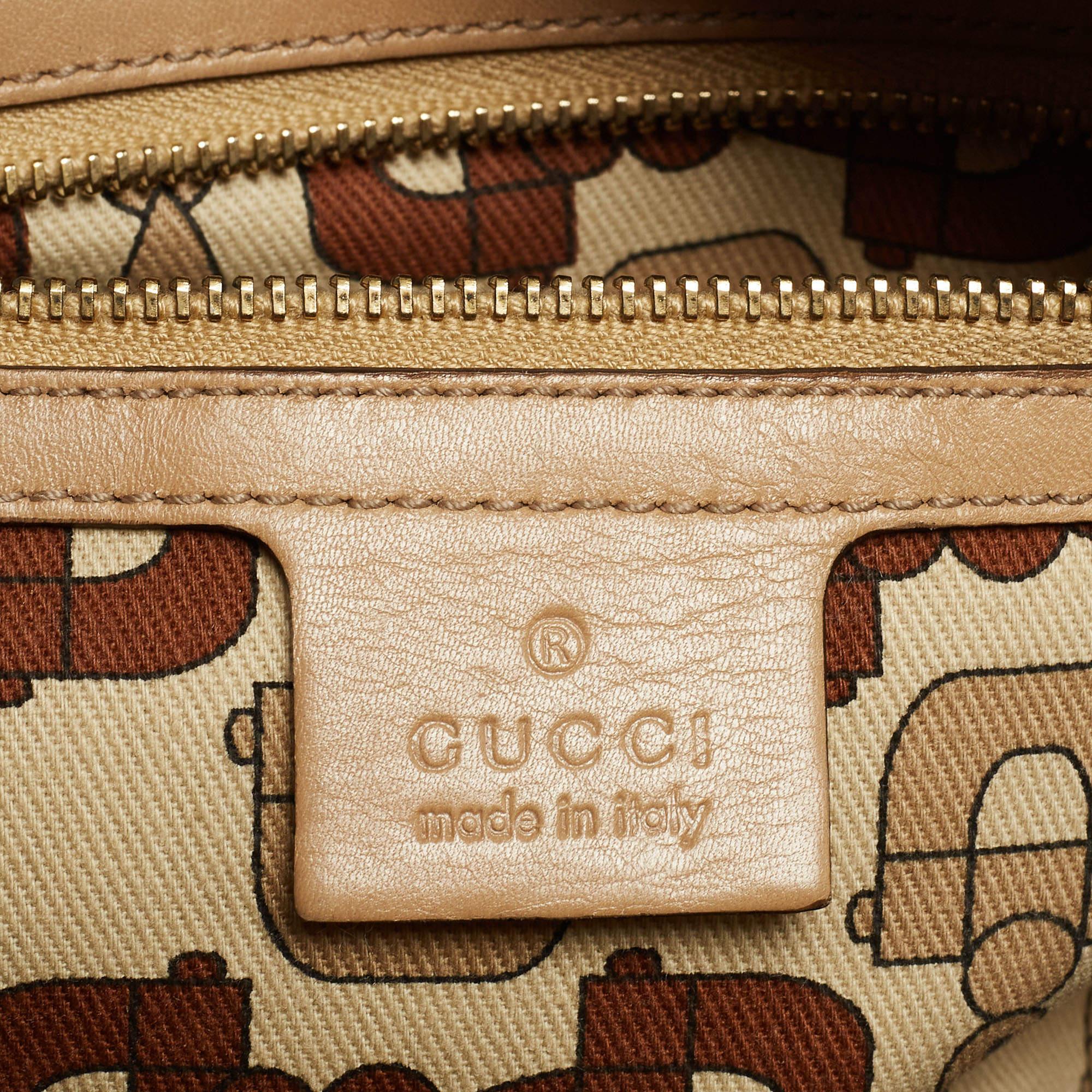 Gucci Beige Guccissima Leather Web Britt Boston Bag For Sale 12