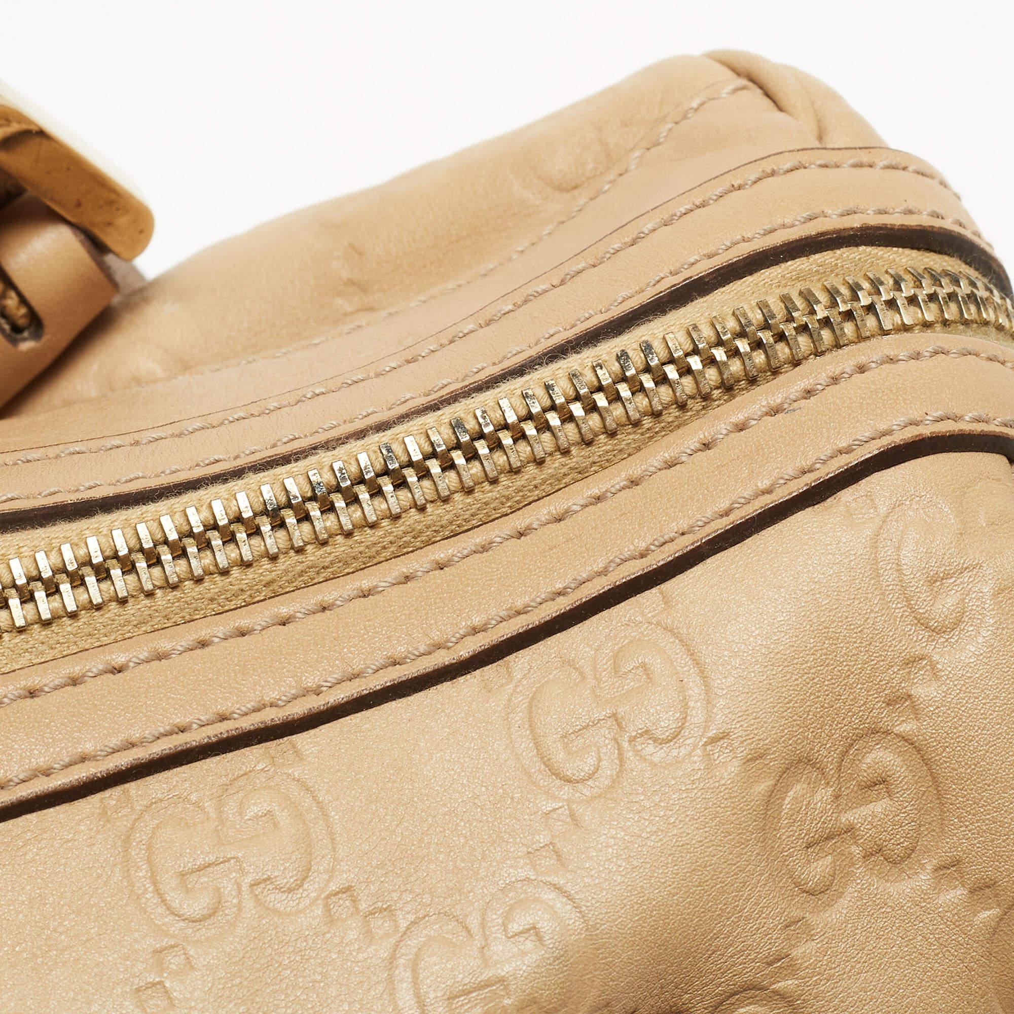 Gucci Beige Guccissima Leather Web Britt Boston Bag For Sale 14