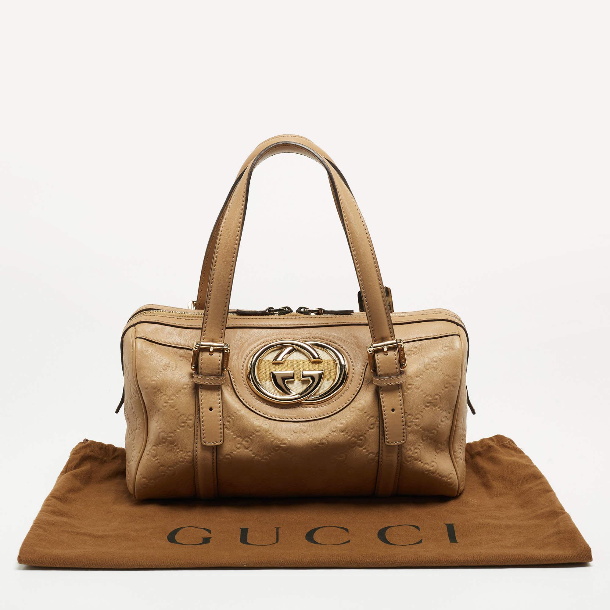 Gucci Beige Guccissima Leather Web Britt Boston Bag For Sale 16