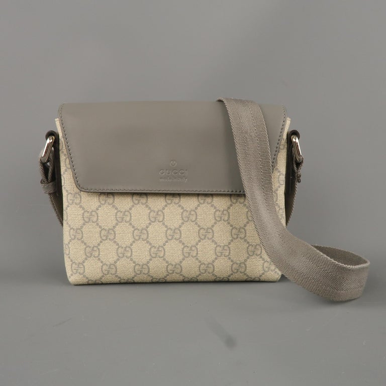 GUCCI Beige Guccissima Monogram Canvas and Gray Leather Mini Crossbody Bag at 1stdibs
