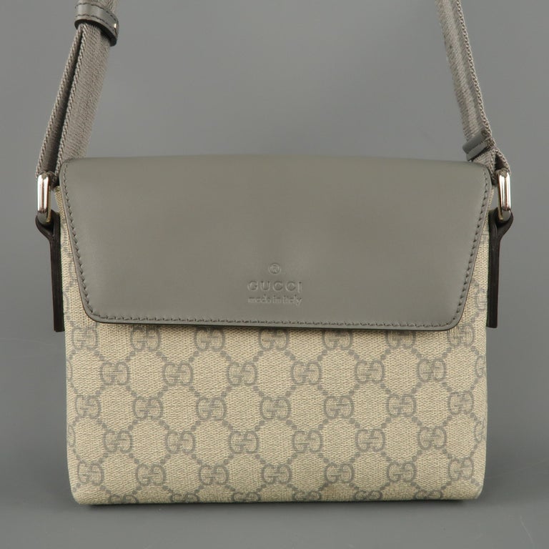 GUCCI Beige Guccissima Monogram Canvas and Gray Leather Mini Crossbody Bag at 1stdibs