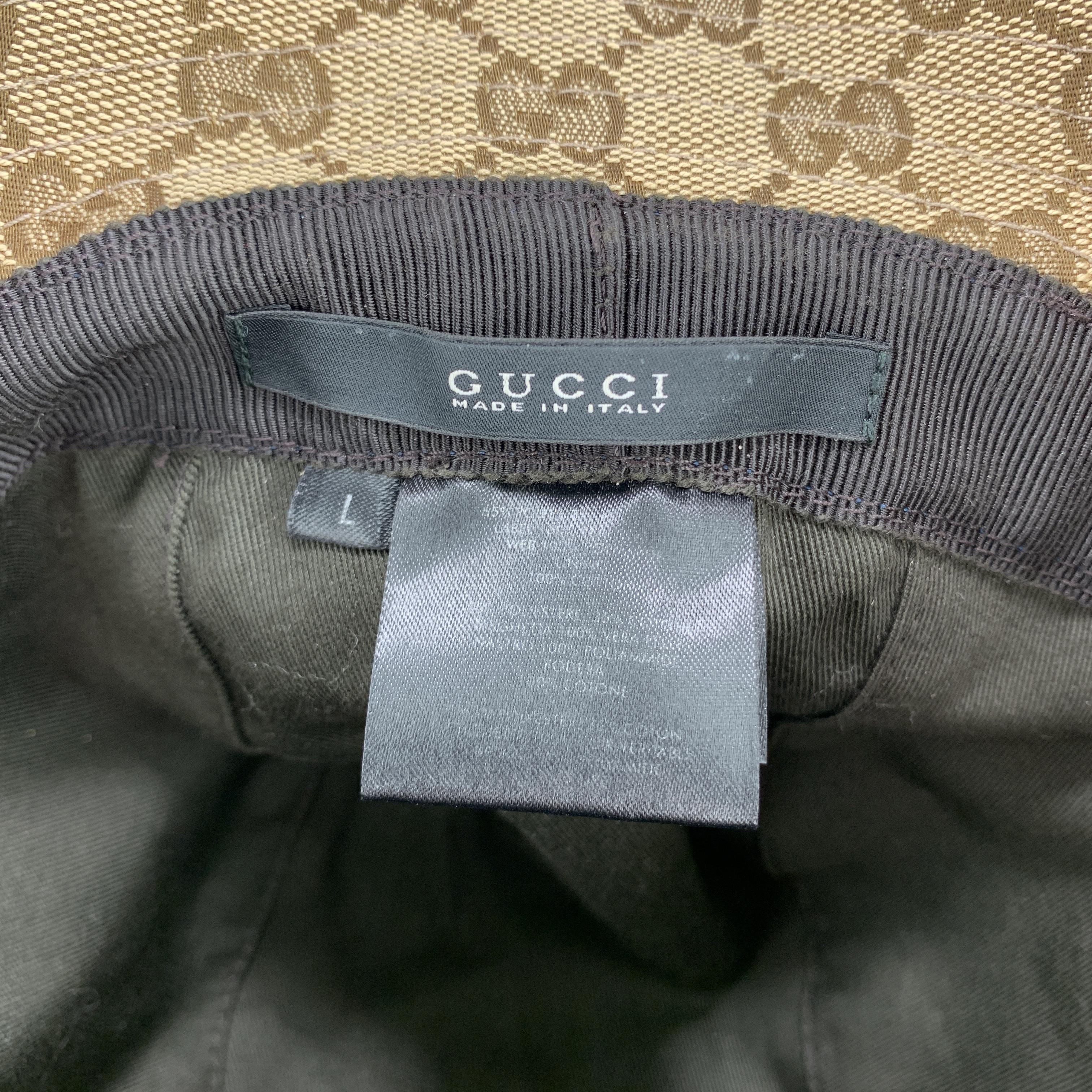 GUCCI Beige Guccissima Monogram Canvas Yellow Blue Striped Bucket Hat In Excellent Condition In San Francisco, CA