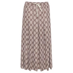 Gucci Beige Guccissima Printed Knit Pleated Midi Skirt XS