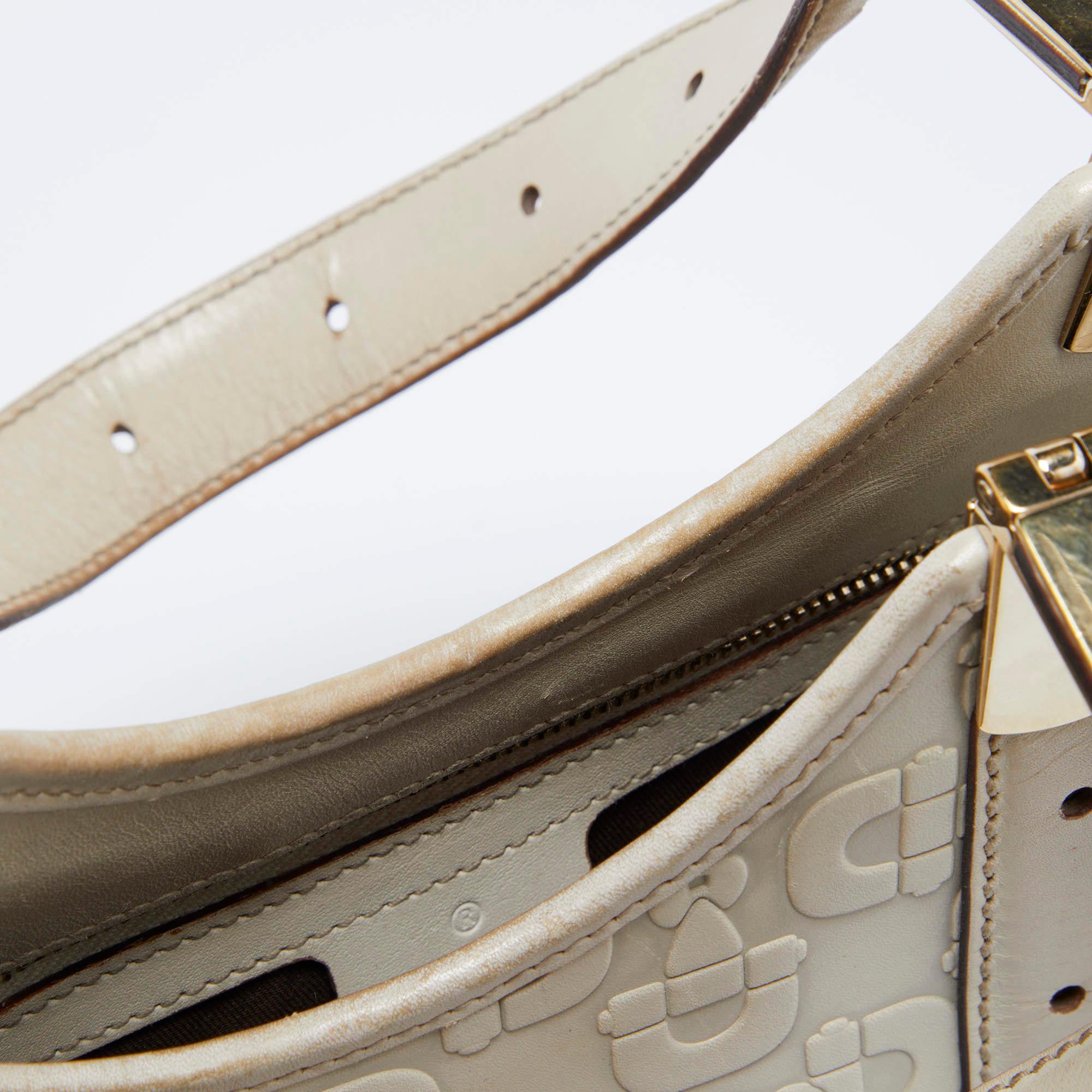 Gucci Beige Horsebit Embossed Leather Shoulder Bag 7