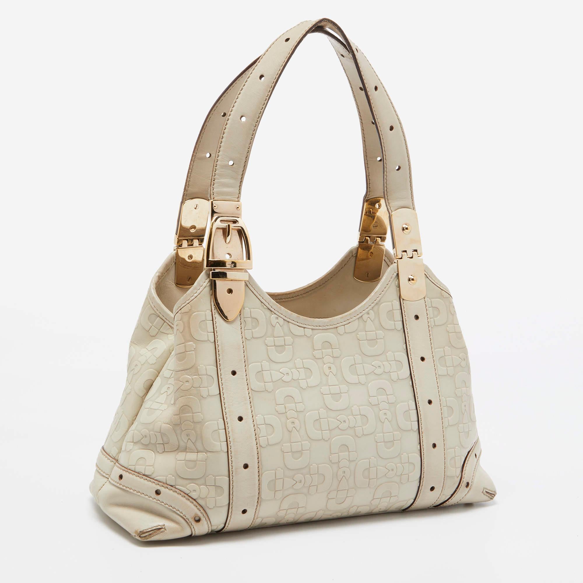 Gucci Beige Horsebit Embossed Leather Shoulder Bag 9
