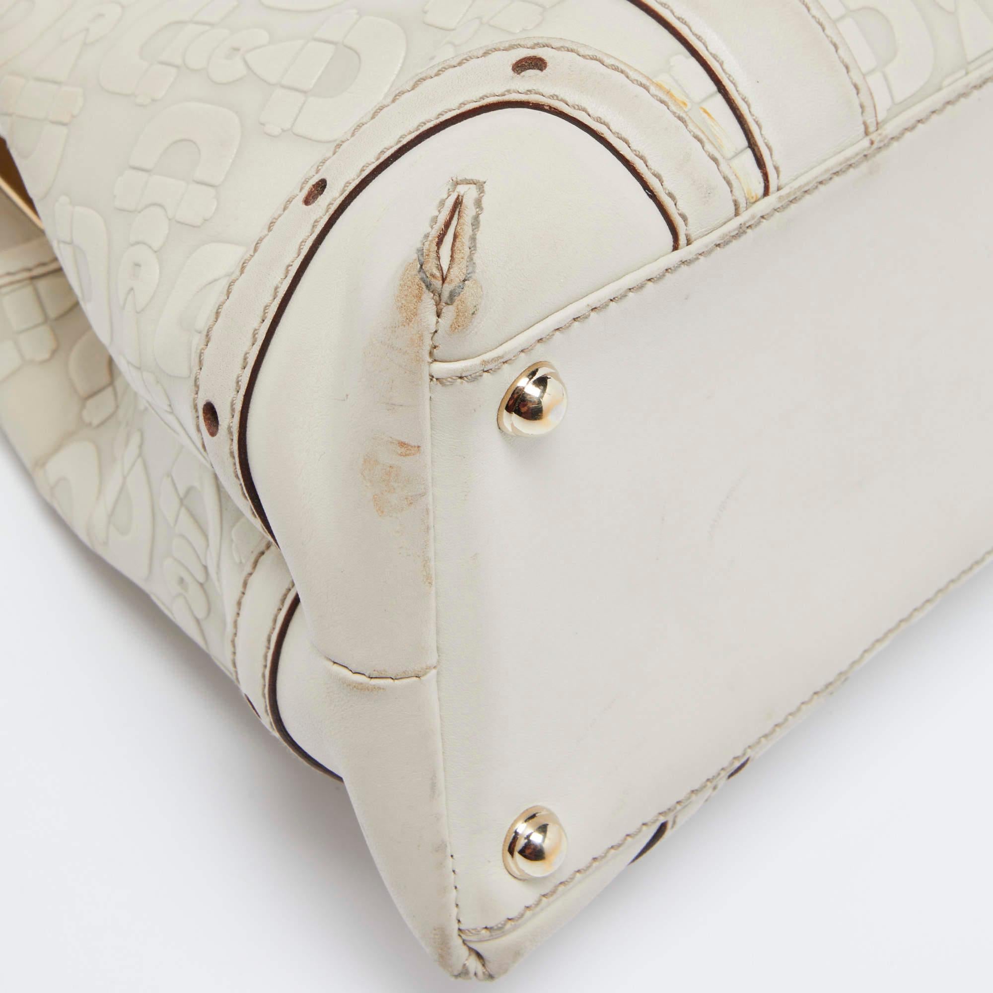 Gucci Beige Horsebit Embossed Leather Shoulder Bag 13