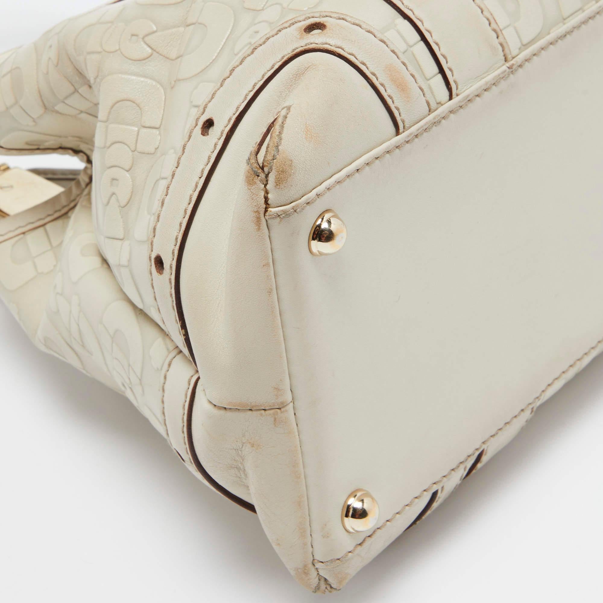 Gucci Beige Horsebit Embossed Leather Shoulder Bag 1