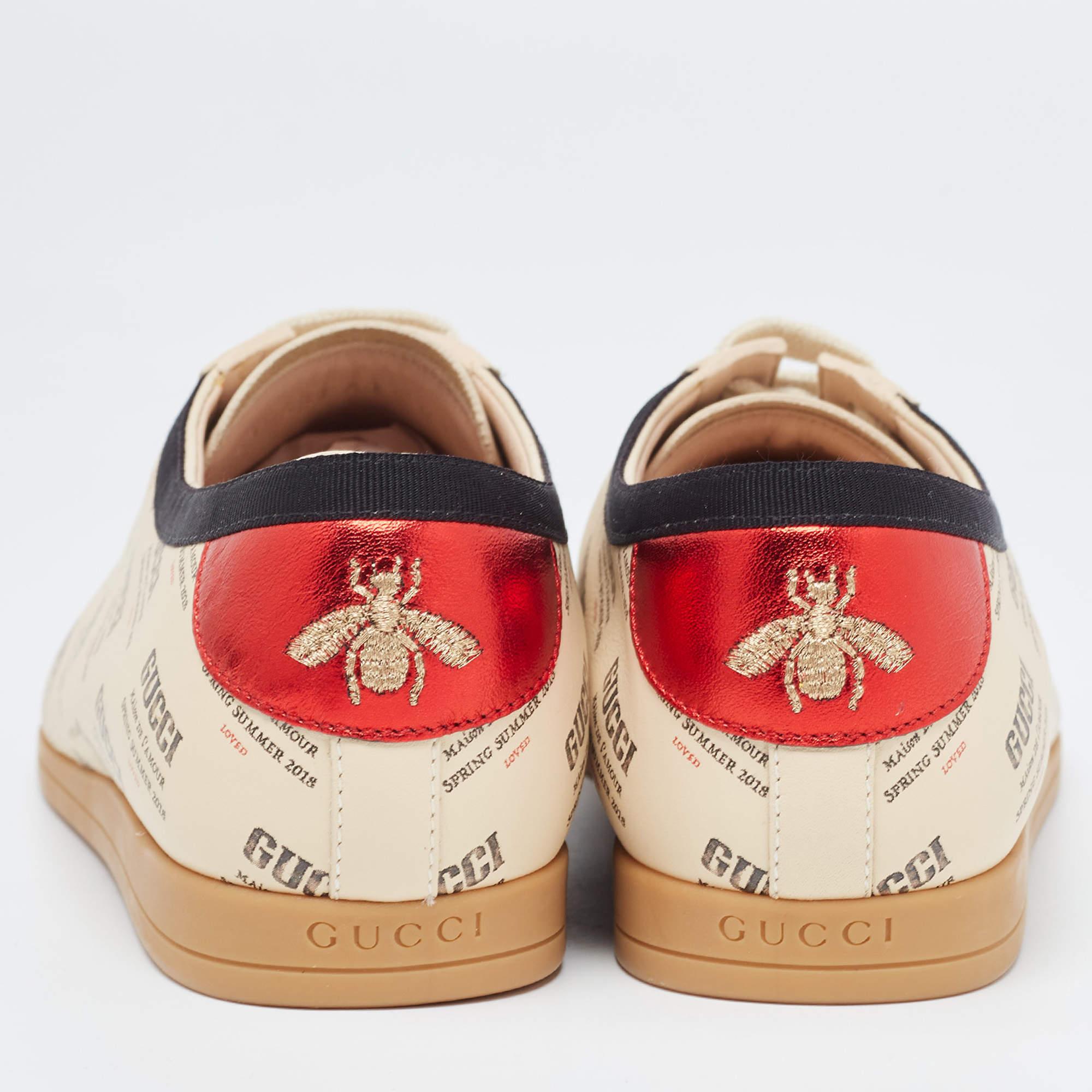 Gucci Beige Invite Print Leather Falacer Sneakers Size 40 For Sale 1