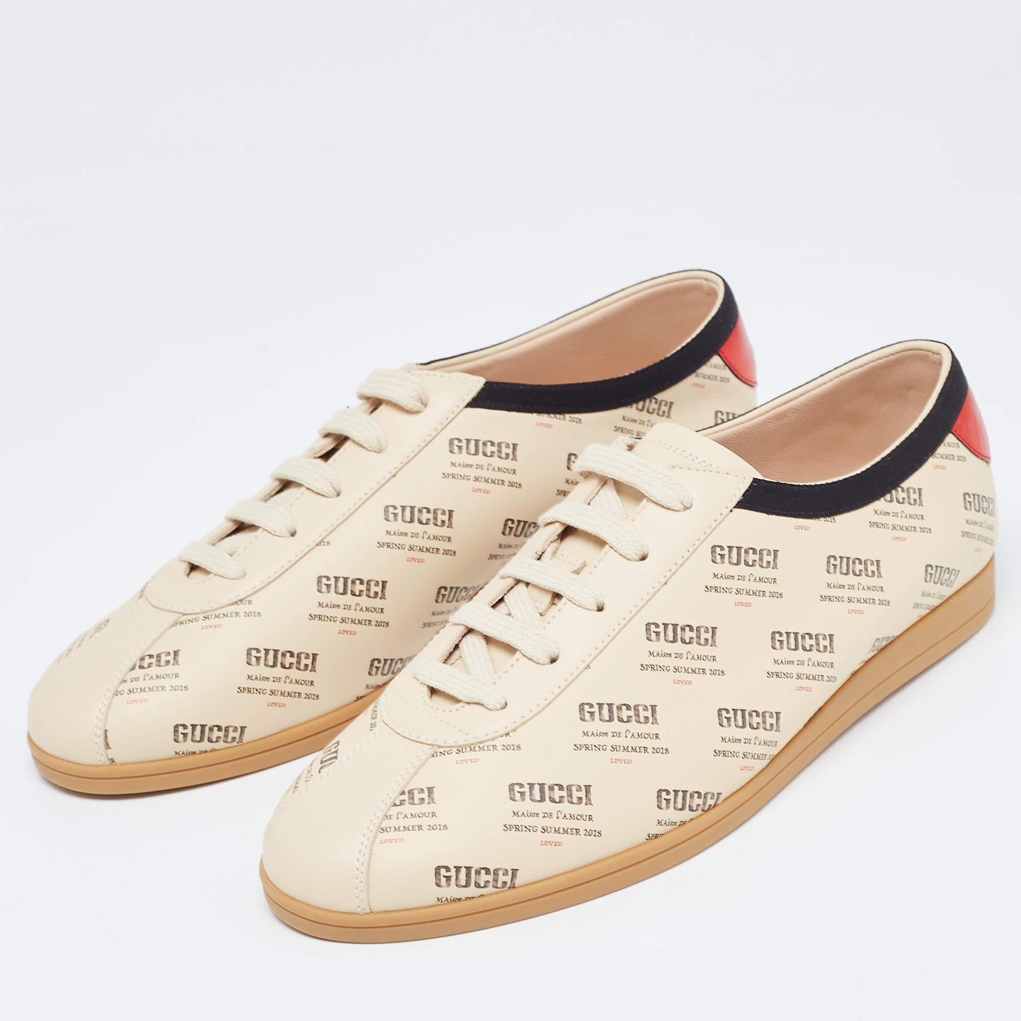 Gucci Beige Invite Print Leather Falacer Sneakers Size 40 For Sale 4