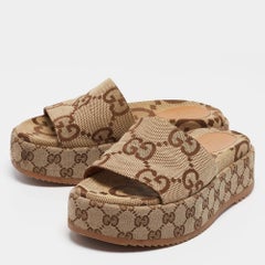 Gucci Beige Jumbo GG Canvas Plattform Slides Größe 38