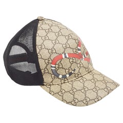 Gucci - Casquette de baseball GG Supreme en toile et maille beige imprimé serpent de roi M