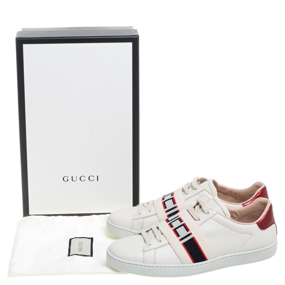 Gucci Beige Leather Ace Gucci Stripe Low Top Sneakers Size 37.5 5
