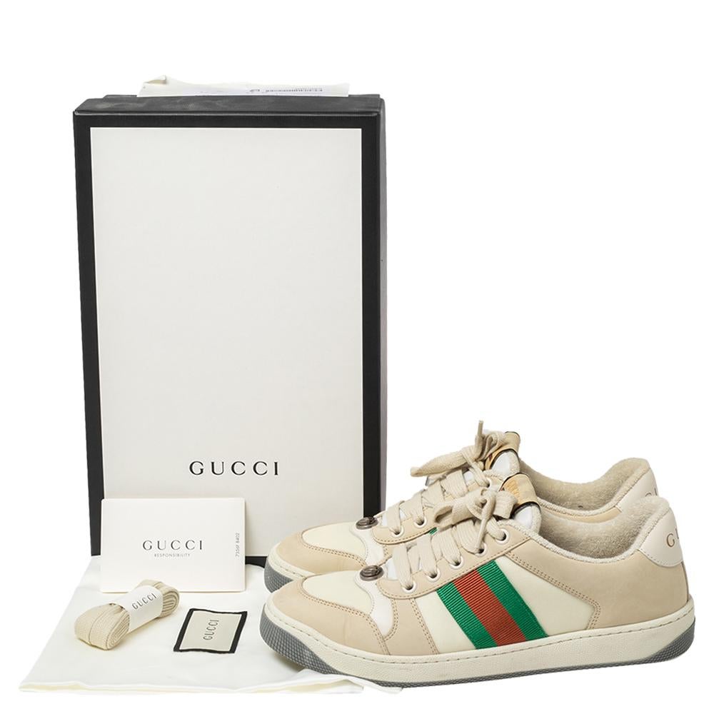 Gucci Beige Leather and Nubuck Leather Screener Low Top Sneakers Size 37 1