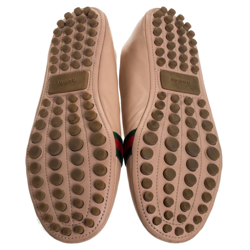 Gucci Beige Leather And Web Canvas Bayadere Bee Ballet Flats Size 39.5 In Good Condition In Dubai, Al Qouz 2