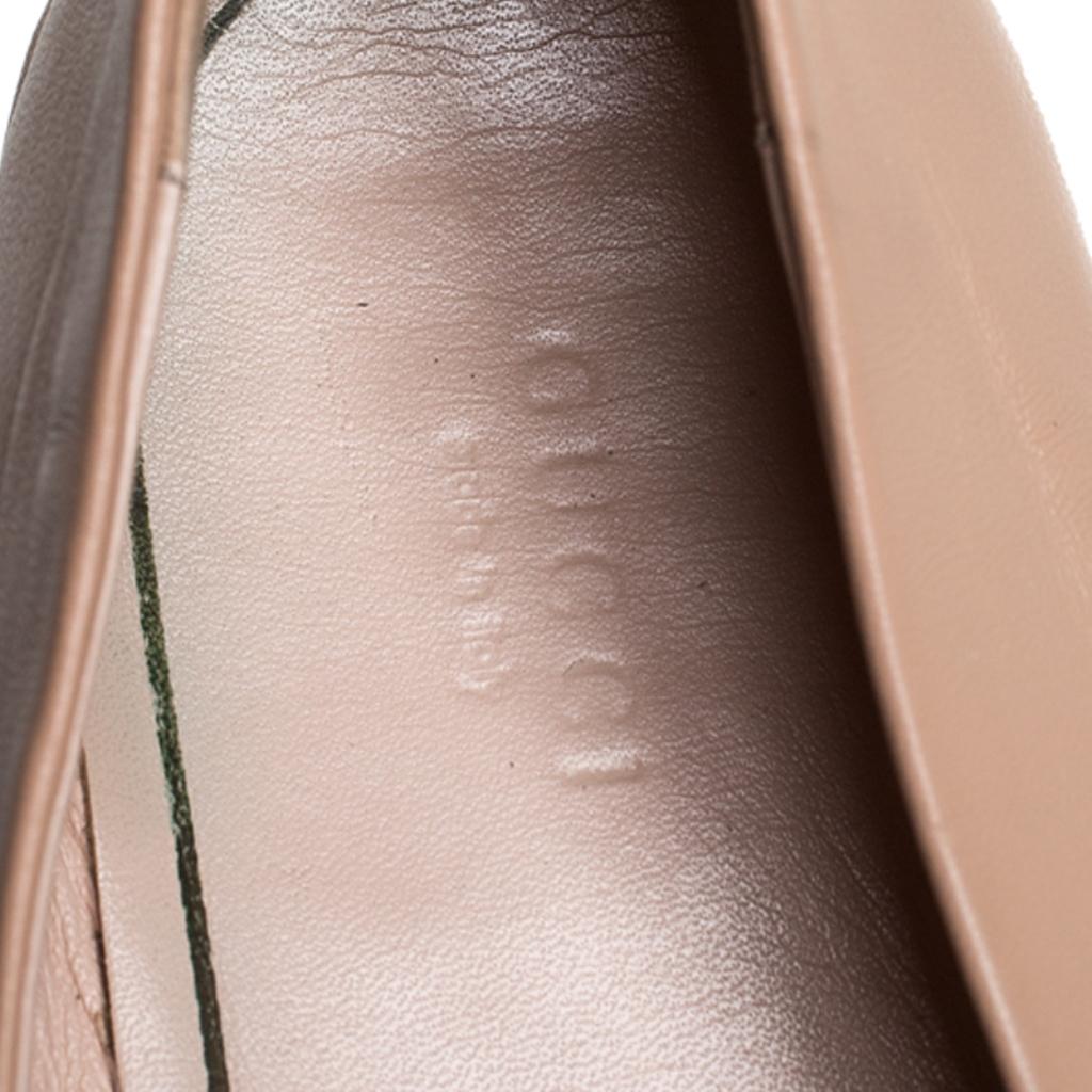 Women's Gucci Beige Leather And Web Canvas Bayadere Bee Ballet Flats Size 39.5