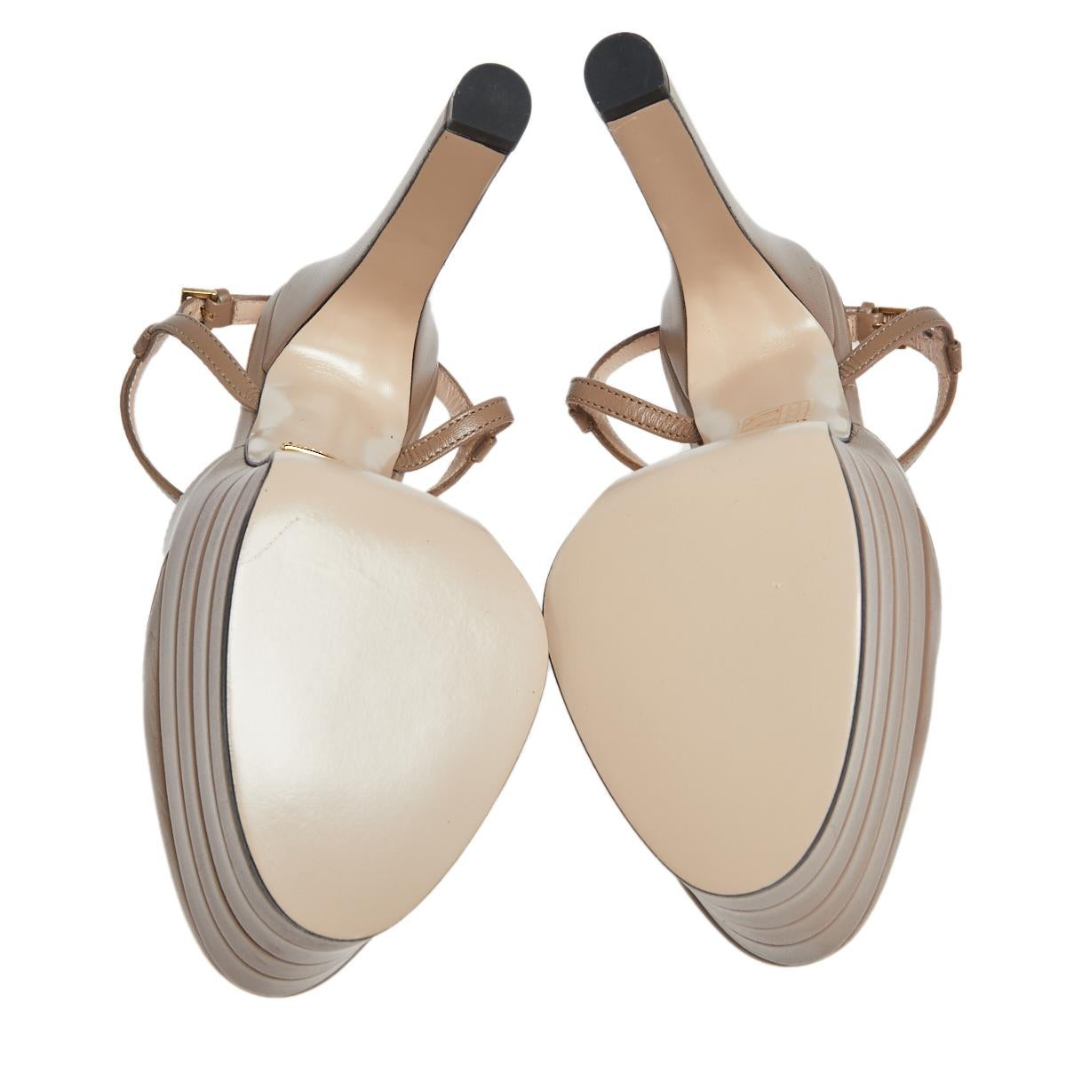 Gucci Beige Leather Angel T Strap Platform Sandals Size 37 2