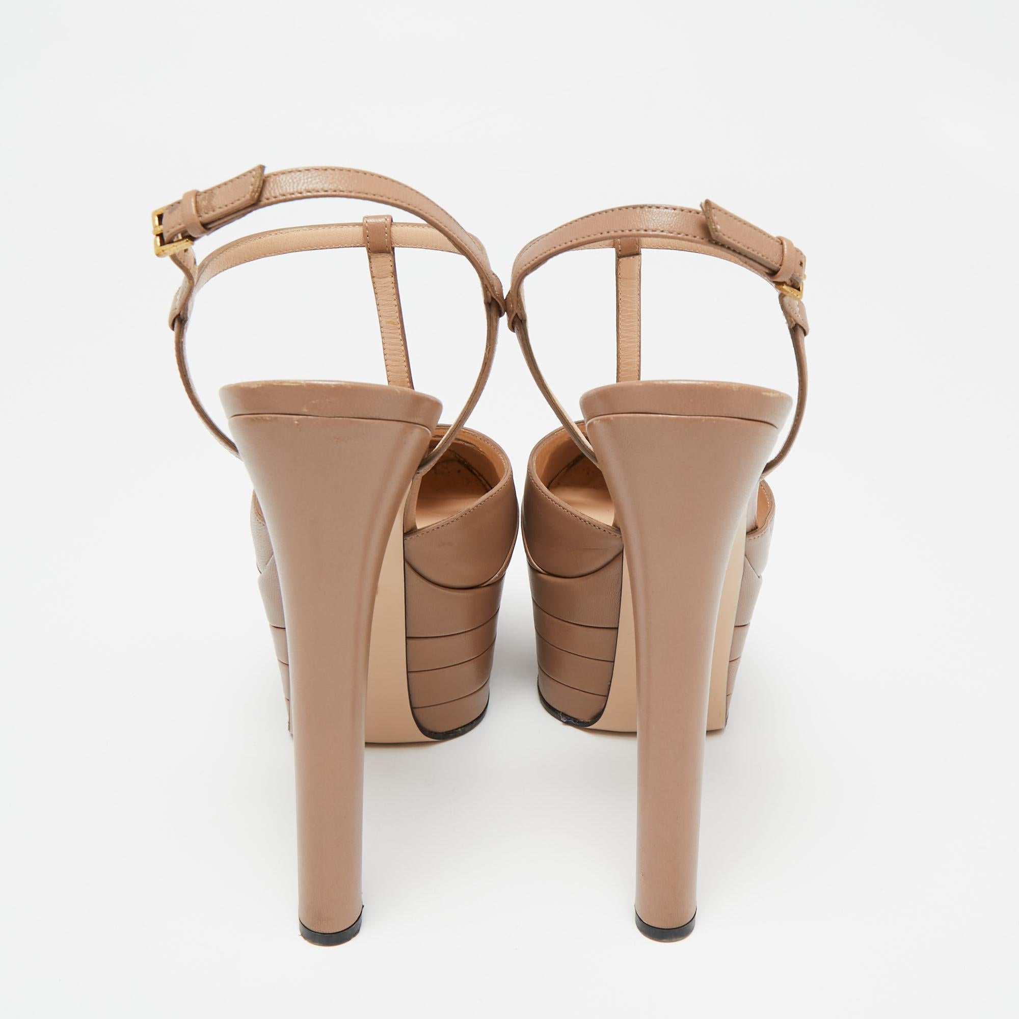 Gucci Beige Leather Angel T-Strap Platform Sandals Size 37.5 3