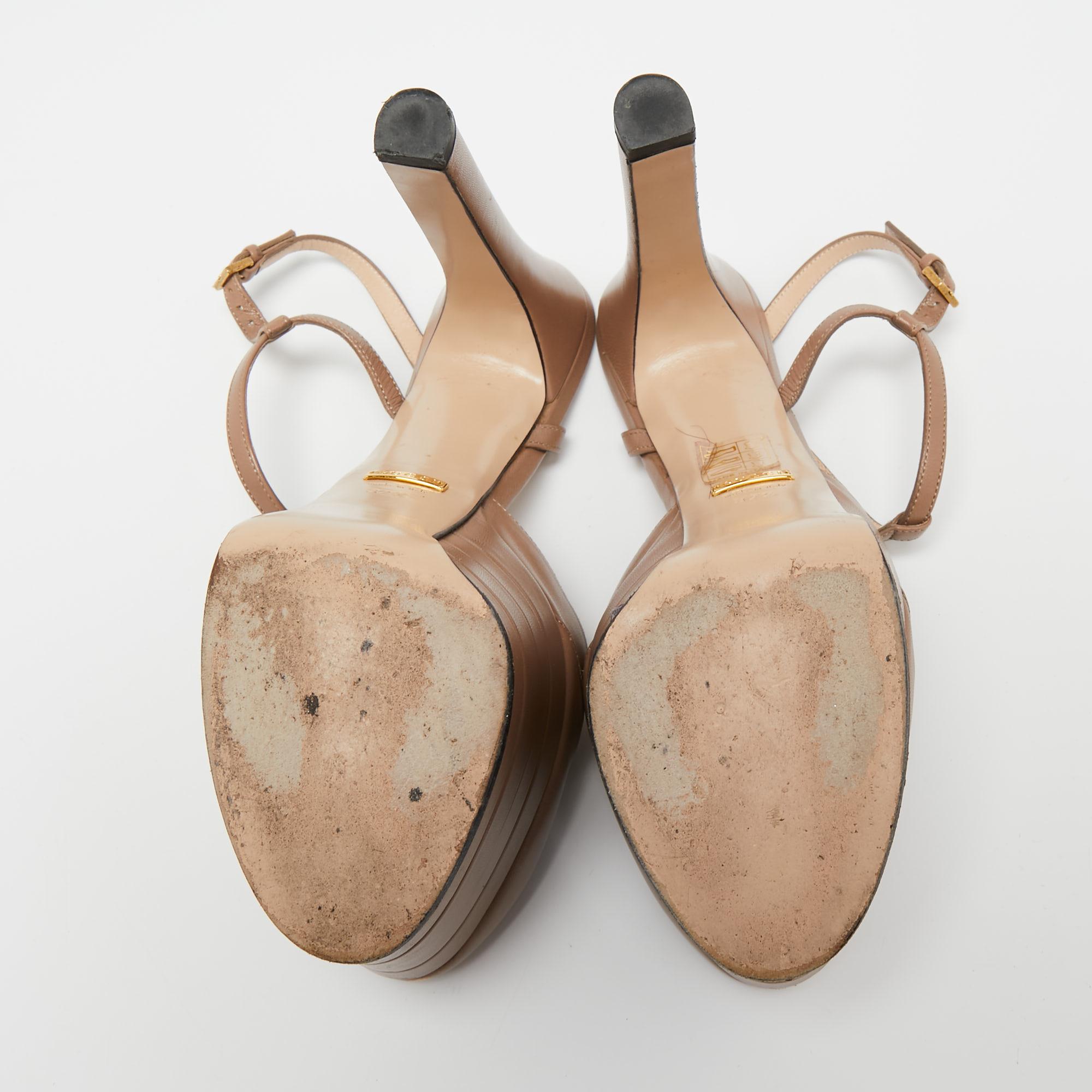 Gucci Beige Leather Angel T-Strap Platform Sandals Size 37.5 4